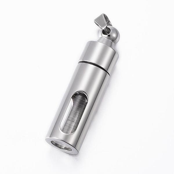 

PandaHall 304 Stainless Steel Pendants, with Glass, Column, Stainless Steel Color, 48x13mm, Hole: 6.5x6mm 304 Stainless Steel Column Clear