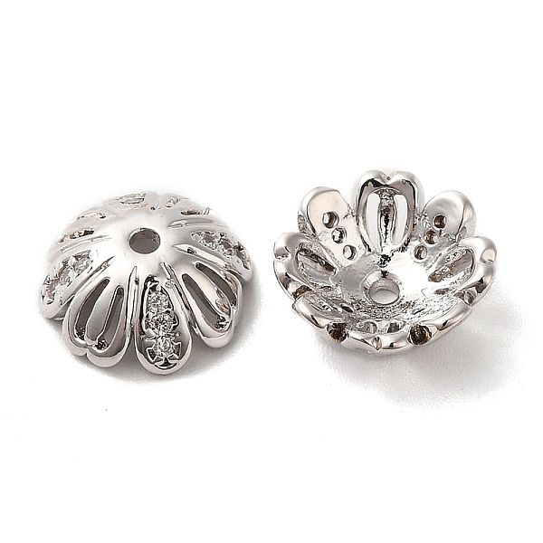 

PandaHall Brass Micro Pave Cubic Zirconia Bead Cap, Multi-Petal, Platinum, 11x4mm, Hole: 1.4mm Brass+Cubic Zirconia Clear