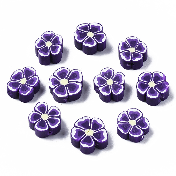 

PandaHall Handmade Polymer Clay Beads, Flower, Indigo, 7~10x7~11x3~5mm, Hole: 1.6mm Polymer Clay Flower Purple