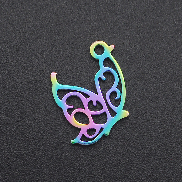 

PandaHall Ion Plating(IP) 201 Stainless Steel Pendants, Butterfly, Laser Cut, Rainbow Color, 15x12.5x1mm, Hole: 1.4mm 201 Stainless Steel...