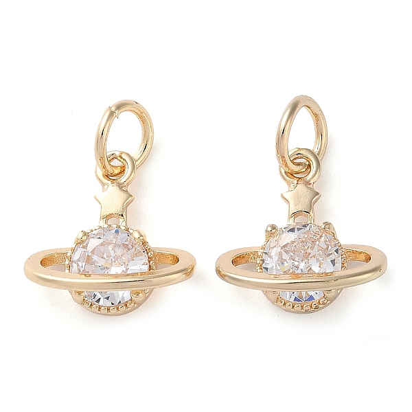 

PandaHall Rack Plating Brass Micro Pave Clear Cubic Zirconia Charms, Long-Lasting Plated, with Jump Rings, Planet, Golden, 13x13x6mm...