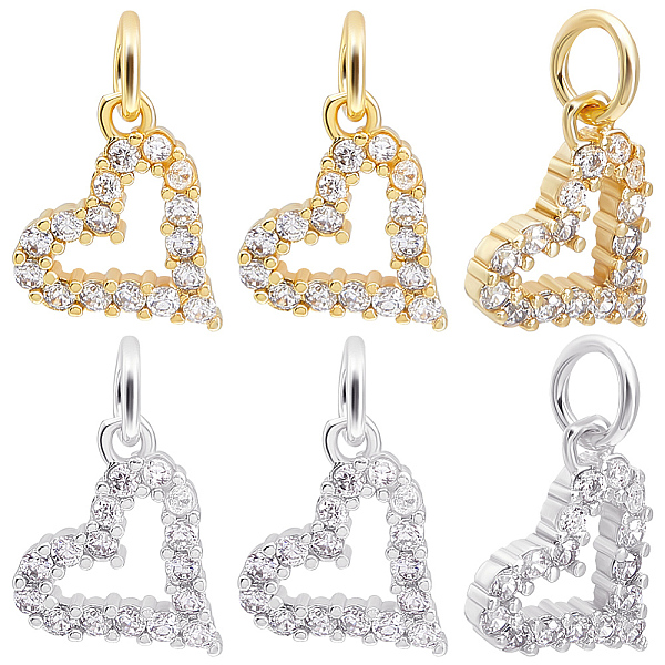 

PandaHall Beebeecraft 12Pcs 2 Colors Brass Micro Pave Cubic Zirconia Charms, with Jump Ring, Long-Lasting Plated, Heart Charm, Mixed Color..., Clear
