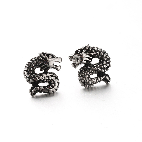 

PandaHall Retro 304 Stainless Steel Dragon Ear Studs, Hypoallergenic Earrings, Antique Silver, 15x12.5mm, Pin: 0.8mm 304 Stainless Steel