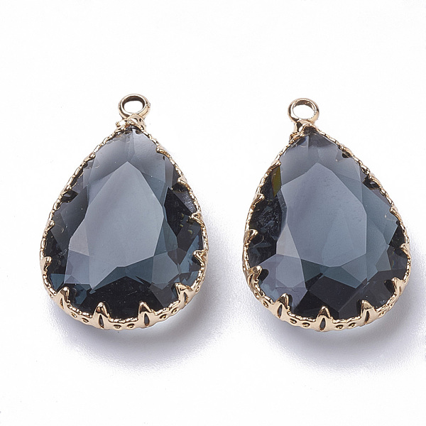 

PandaHall K9 Glass Pendants, with Golden Tone Brass Findings, Faceted, teardrop, Prussian Blue, 29~30x19x6~8.5mm, Hole: 2mm Brass+Glass...