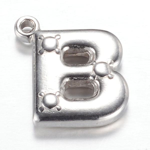 

PandaHall 201 Stainless Steel Charms, Letter B, Stainless Steel Color, 15x13x3mm, Hole: 1.2mm 201 Stainless Steel Letter
