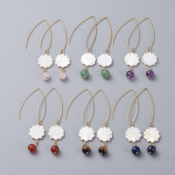 

PandaHall Shell Dangle Earrings, with Natural Gemstone Beads, Freshwater Shell Beads and 304 Stainless Steel Earring Hooks, Golden, 75mm...
