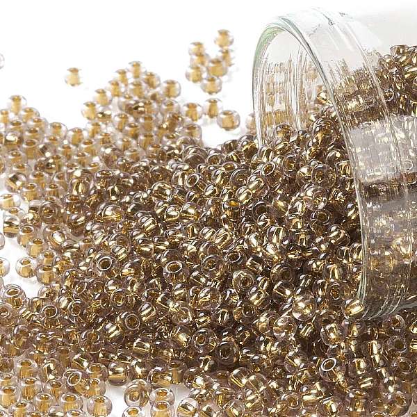 

PandaHall TOHO Round Seed Beads, Japanese Seed Beads, (754) Gold Lined Pink, 11/0, 2.2mm, Hole: 0.8mm, about 50000pcs/pound Glass Pink
