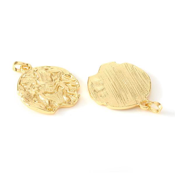 

PandaHall Brass Pendants, Textured, Flat Round with Constellation/Zodiac Sign, Real 18K Gold Plated, Gemini, 31.5~34x28~29x3~4mm, Hole...