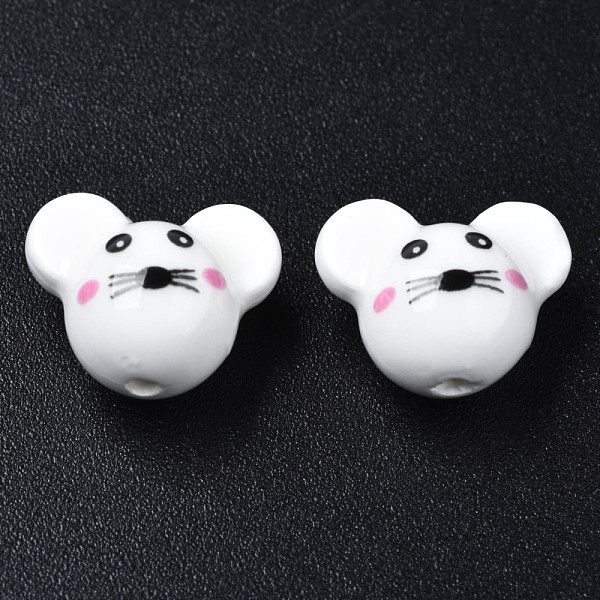 

PandaHall Handmade Porcelain Beads, Famille Rose Style, Mouse, White, 12.5x15.5x11mm, Hole: 1.6mm Porcelain Mouse White