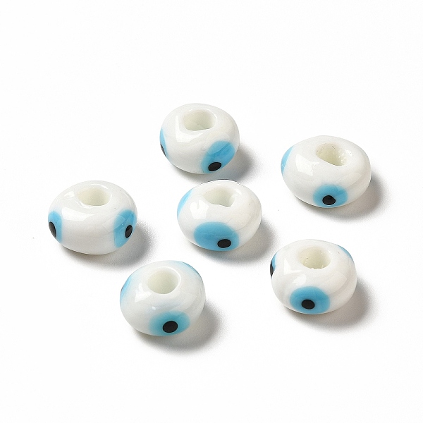 

PandaHall Handmade Evil Eye Lampwork Beads, Rondelle, White, 13~14.5x13.5~15x8~9mm, Hole: 4.5mm Lampwork Rondelle White