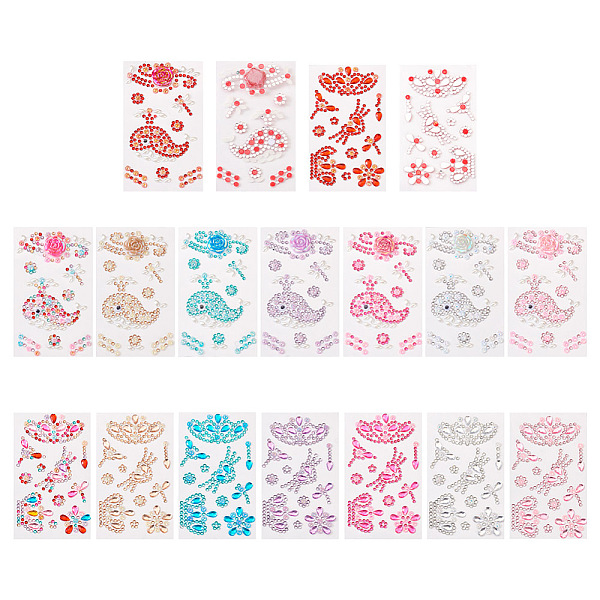 

PandaHall 16 Sheets 16 Colors Self Adhesive Mobile Phone Stickers, Acrylic Rhinestone Stickers, Rectangle with Crown & Dragonfly Pattern...