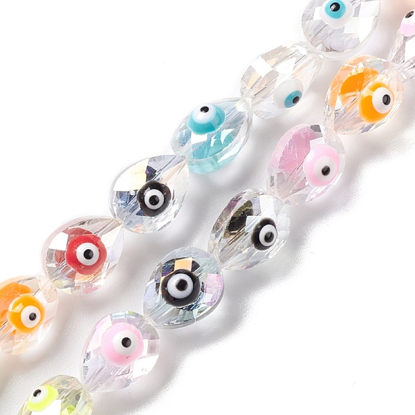 

PandaHall Transparent Evil Eye Glass Beads Strands, with Enamel, Faceted, Teardrop, Mixed Color, 11.5~12x9x9~9.5mm, Hole: 1.2mm, about..., Multicolor
