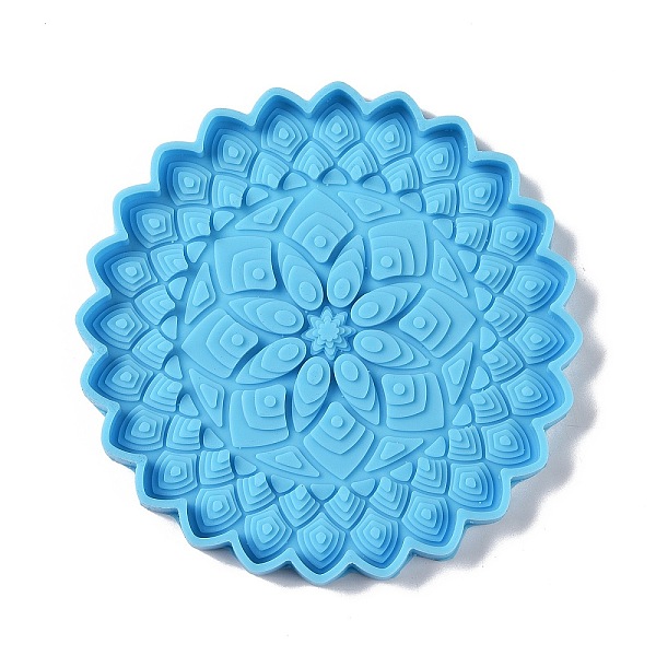 PandaHall DIY Mandala Flower Shape Coaster Silicone Molds, Resin Casting Molds, for UV Resin & Epoxy Resin Craft Making, Deep Sky Blue...