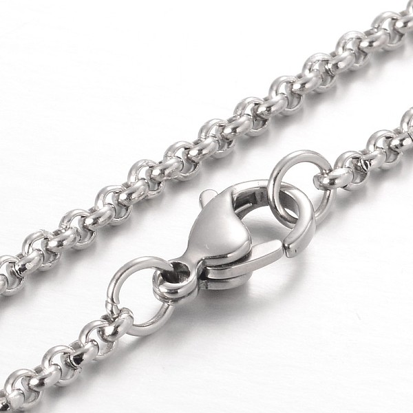 

PandaHall 304 Stainless Steel Rolo Chain Necklaces, with Lobster Claw Clasps, Stainless Steel Color, 23.6 inch(60cm) Stainless Steel