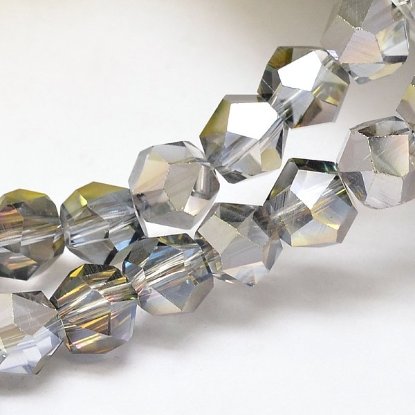 

PandaHall Half Plated Polygon Glass Bead Strands, Platinum Plated, 8mm, Hole: 1mm, about 72pcs/strand, 20.4 inch Glass Round