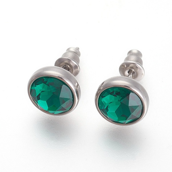 

PandaHall 304 Stainless Steel Stud Earrings, with Rhinestone, Flat Round, Emerald, 10x6mm, Pin: 0.9mm Rhinestone Green