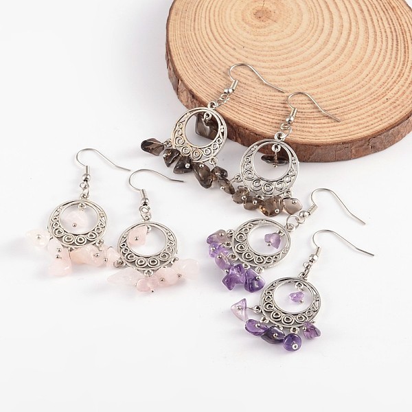 

PandaHall Antique Silver Plated Alloy Mixed Stone Dangle Chandelier Earrings, with Brass Earring Hooks, 54mm, Pin: 0.7mm Mixed Stone