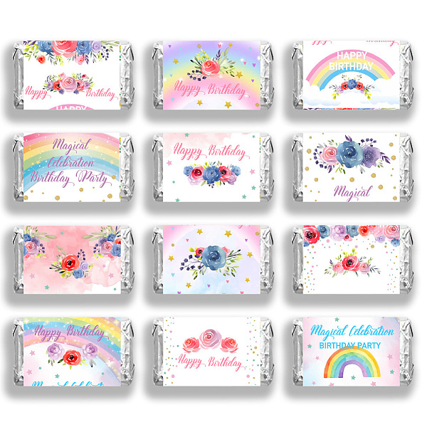 

PandaHall Leaf Paper Self Adhesive Mini Candy Bar Wrappers, Baby Shower Candy Lable Stickers for Baby Boys Girls Shower Decor, Rainbow...