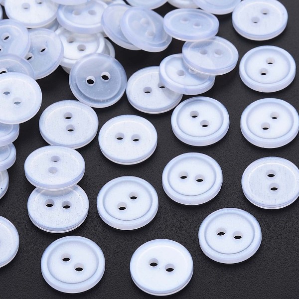

PandaHall 2-Hole Resin Buttons, Pearlized, Flat Round, Alice Blue, 14x2mm, Hole: 2mm Resin Flat Round