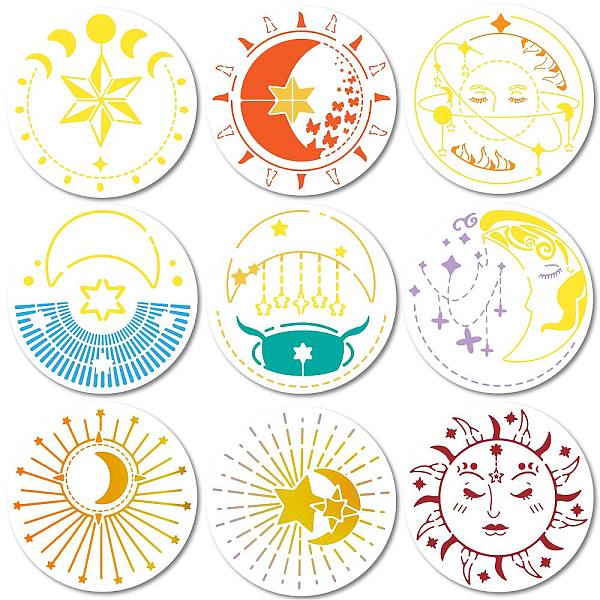 

PandaHall 9Pcs 9 Styles PET Plastic Hollow Out Drawing Painting Stencils Templates, Round, Moon, 300mm, 1pc/style Plastic Moon