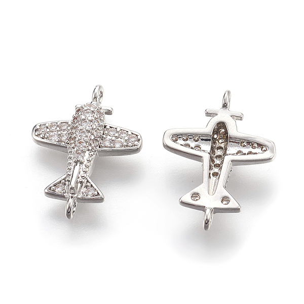 

PandaHall Brass Micro Pave Cubic Zirconia Links, Lead Free & Cadmium Free & Nickel Free, Propeller Airplane, Real Platinum Plated..., Clear