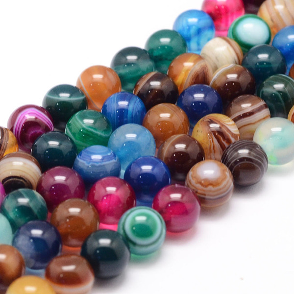 

PandaHall Natural Striped Agate/Banded Agate Bead Strands, Round, Dyed & Heated, Colorful, 8mm, Hole: 1mm, about 47~48pcs/strand, 14.5 inch...