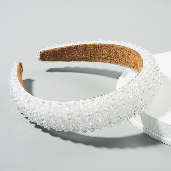 

PandaHall Bling Bling Glass Beaded Hairband, Wide Edge Headwear, Party Hair Accessories for Women Girls, White, 30mm Glass White