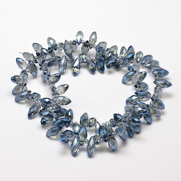 

PandaHall Faceted Teardrop Full Rainbow Plated Electroplate Glass Beads Strands, Top Drilled Beads, Royal Blue, 12x6mm, Hole: 1mm, about...
