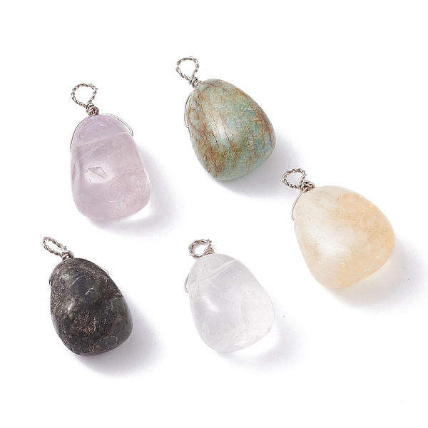 

PandaHall Natural Gemstone Pendants, with Copper Wire Wrapped, Platinum, Teardrop, 33~37x17.5~21x13.5~14.5mm, Hole: 3.7mm Mixed Stone...
