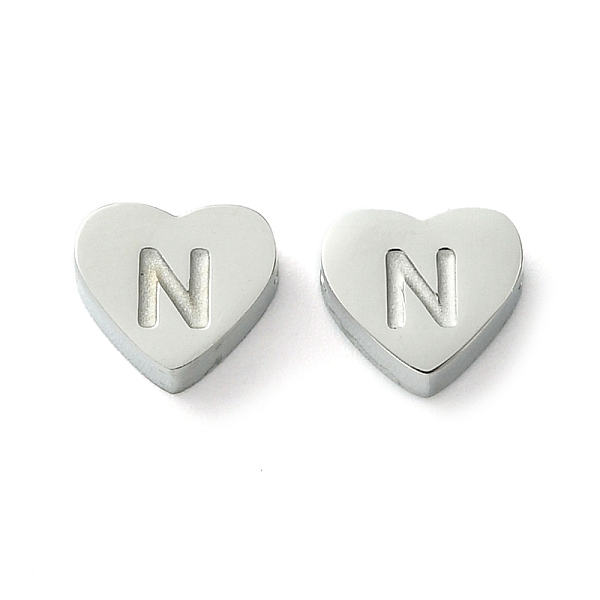 

PandaHall 316L Surgical Stainless Steel Beads, Love Heart with Letter Bead, Stainless Steel Color, Letter N, 5.5x6.5x2.5mm, Hole: 1.4mm 316L...