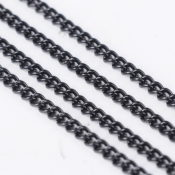 

PandaHall Iron Twisted Chains, Curb Chains, Unwelded, with Spool, Electrophoresis Black, 3x2x0.6mm, about 328.08 Feet(100m)/roll Iron