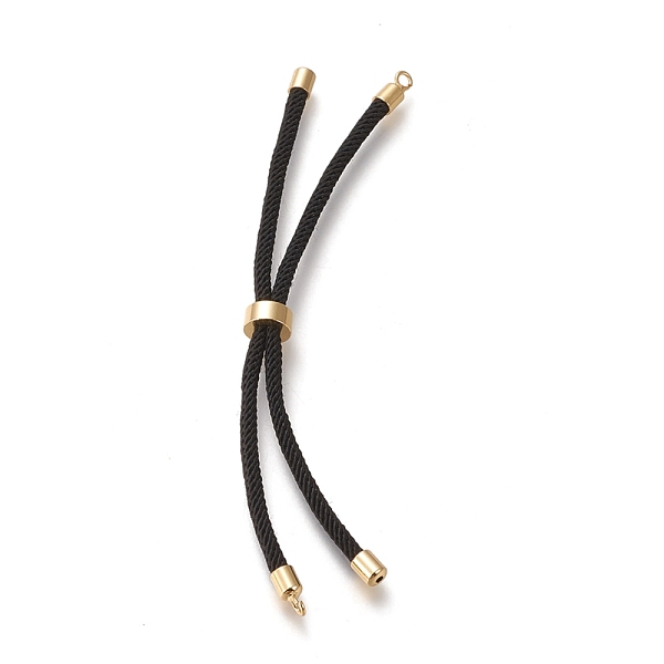 Nylon Twisted Cord Bracelet Making, Slider Bracelet Making, with Eco-Friendly Brass Findings, Round, Golden, Black, 8.66-9.06 inch(22-23cm), Hole: 2.8mm, Single Chain Length: about 4.33-4.53 inch(11-11.5cm)