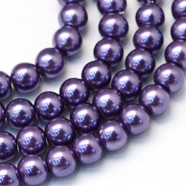 Baking Paint Pearlized Glass Pearl Round Bead Strands