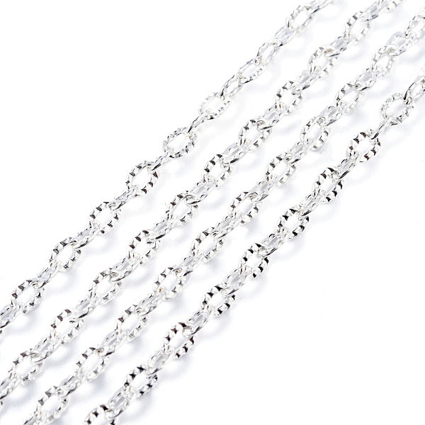 

PandaHall Iron Textured Cable Chains, Unwelded, with Spool, Silver Color Plated, 4x3x0.7mm, about 328.08 Feet(100m)/roll Iron