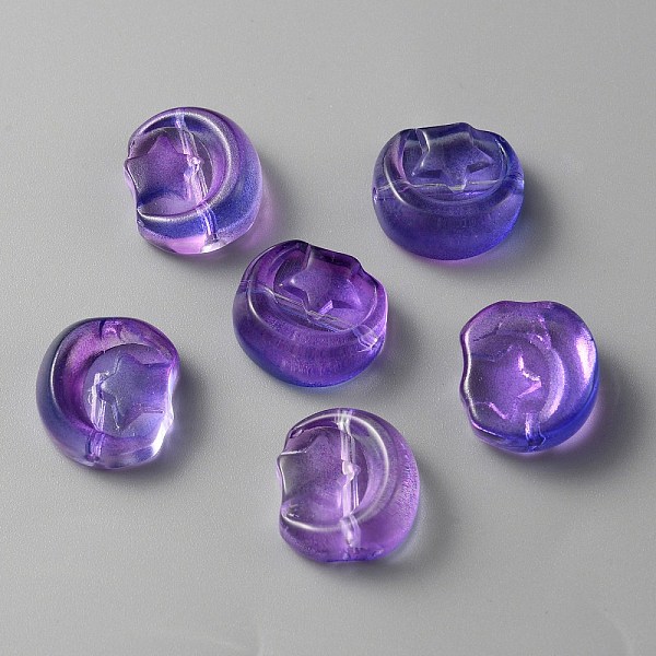 

PandaHall Transparent Glass Beads, Moon with Star, Mauve, 14x12x6mm, Hole: 1.2mm Glass Moon Purple