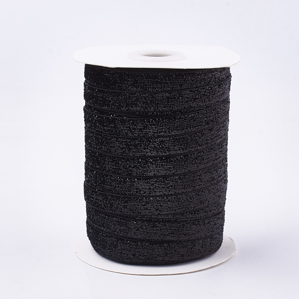 

PandaHall Glitter Sparkle Ribbon, Polyester & Nylon Ribbon, Black, 3/8 inch(9.5~10mm), about 50yards/roll(45.72m/roll) Polyester None Black