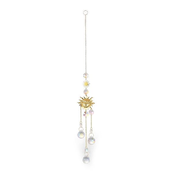 

PandaHall Glass Teardrop Big Pendant Decorations, Hanging Suncatchers, with Octagon Glass Beads and Sun Brass Link, for Home Window...