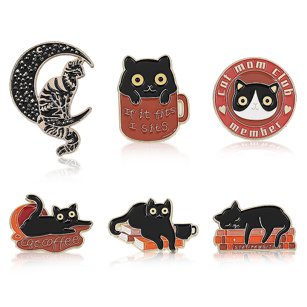 

PandaHall CHGCRAFT 6Pcs 6 Style Cat Coffee Enamel Pins, Golden Alloy Word Brooch for Backpack Clothes, Mixed Color, 19~35x24~31x1.5mm..., Multicolor