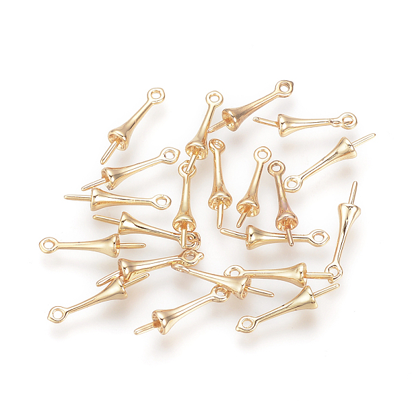 

PandaHall Brass Peg Bails Pendants, for Half-driled Beads, Nickel Free, Real 18K Gold Plated, 16x4mm, Hole: 1mm, Pin: 1mm Brass