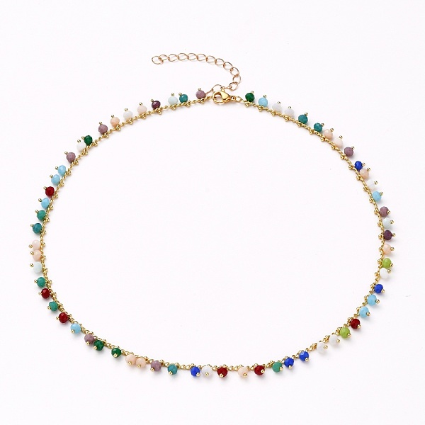 

PandaHall Rondelle Glass Pendant Necklaces, with Golden Plated Brass Curb Chains and 304 Stainless Steel Lobster Claw Clasps, Colorful...