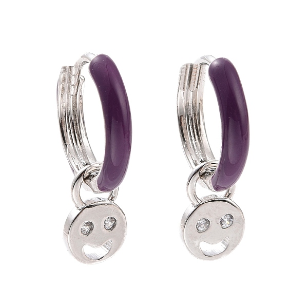 

PandaHall Clear Cubic Zirconia Smiling Face Dangle Hoop Earrings with Enamel, Rack Plating Brass Jewelry for Women, Cadmium Free & Lead Free..., Purple