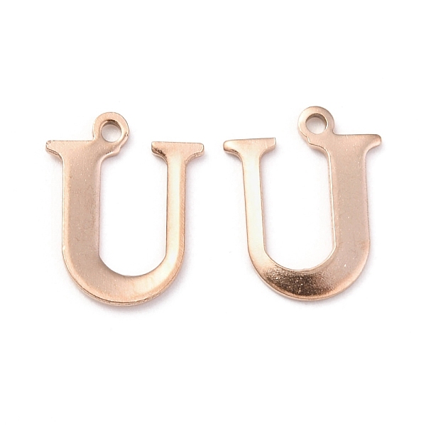 

PandaHall Ion Plating(IP) 304 Stainless Steel Alphabet Charms, Rose Gold, Letter.U, 12x9.5x1mm, Hole: 1mm 304 Stainless Steel Letter U
