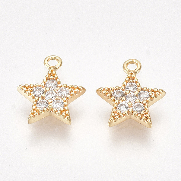 

PandaHall Brass Cubic Zirconia Charms, Star, Clear, Nickel Free, Real 18K Gold Plated, 8.5x7x1.5mm, Hole: 1mm Brass+Cubic Zirconia Star...