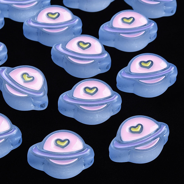 

PandaHall Transparent Acrylic Beads, with Enamel, Frosted, Planet, Cornflower Blue, 19x26x9mm, Hole: 3mm Acrylic Planet