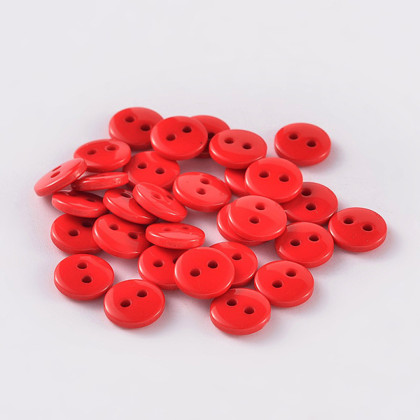 

PandaHall 2-Hole Flat Round Resin Sewing Buttons for Costume Design, Red, 11.5x2mm, Hole: 1mm Resin Flat Round Red