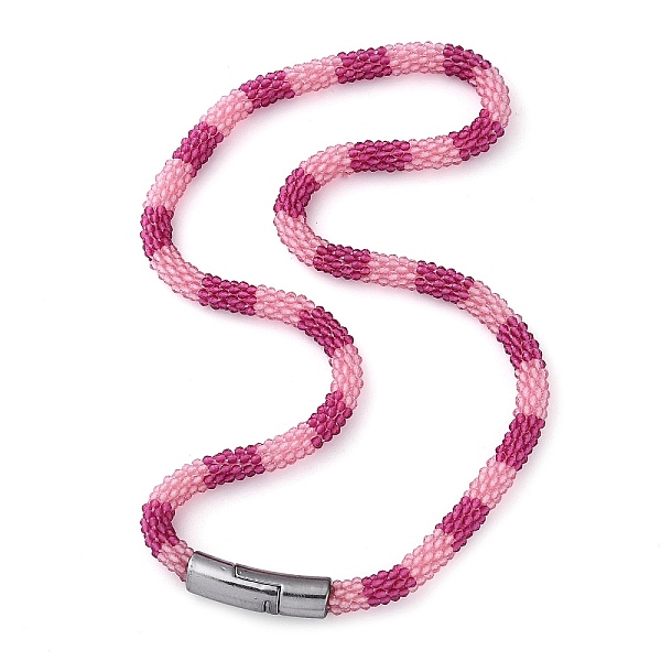 

PandaHall Glass Crochet Beaded Necklace, Fashion Nepal Necklace with Alloy Magnetic Clasps, Pink, 17.87 inch(45.4cm) Glass Pink