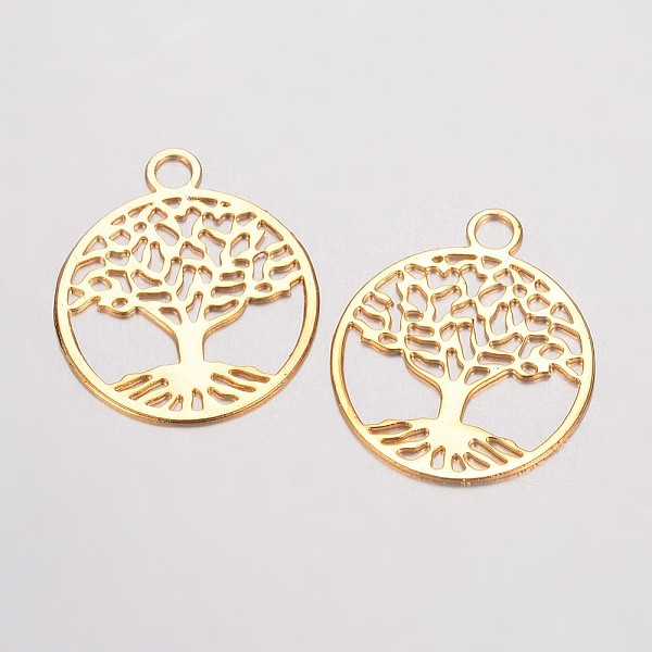 

PandaHall Brass Filigree Pendants, Flat Round with Tree of Life, Golden, 23.5x20x0.5mm, Hole: 3mm Brass Flat Round