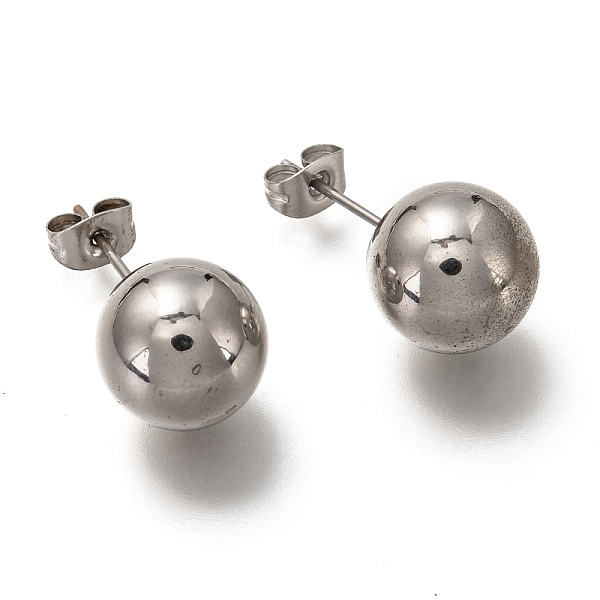 

PandaHall 304 Stainless Steel Ball Stud Earrings, with 316 Stainless Steel Pin & Earring Backs, Round, Stainless Steel Color, 23.5x12mm, Pin...