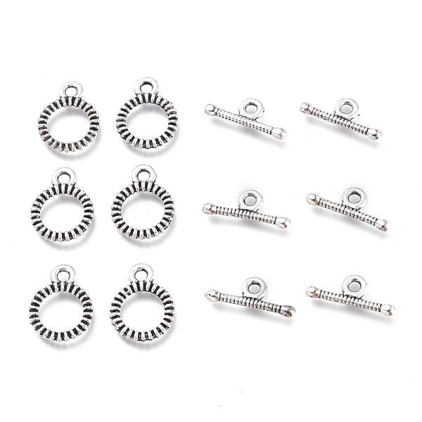 PandaHall Alloy Toggle Clasps, Ring, Antique Silver, Ring: 13x10x1.5mm, Hole: 1.6mm, Bar: 14x5.5x1.5mm, Hole: 1.8mm Alloy Ring