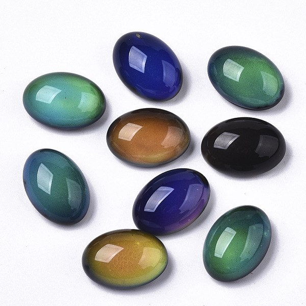 

PandaHall Translucent Glass Cabochons, Color will Change with Different Temperature, Flat Oval, Black, 18.5x13x8.5mm Glass Oval Black